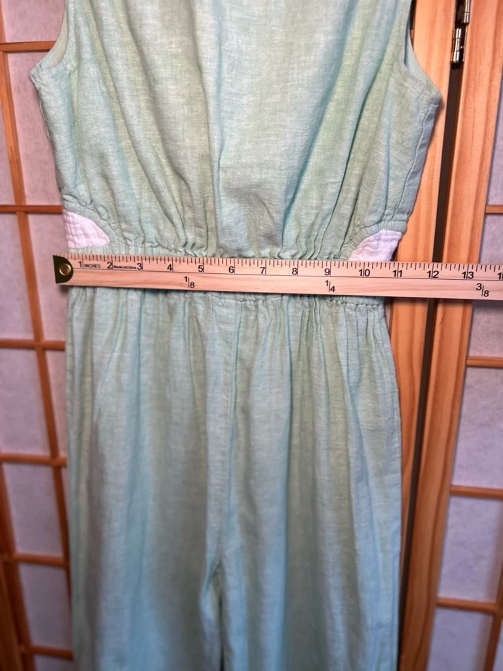GAP Kids Linen Blend Jumpsuit Girls M 8-9 Mint Green Wide Leg summer Romper